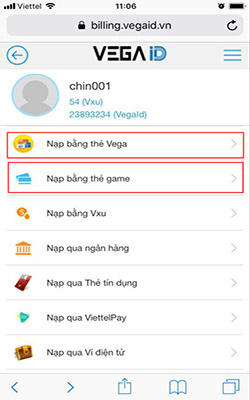 Hướng dẫn nạp thẻ Ngự Linh Mobile 02