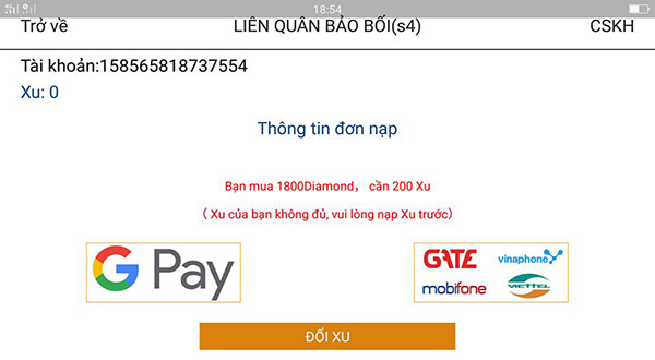 Hướng dẫn nạp thẻ Liên Quân Bảo Bối 01