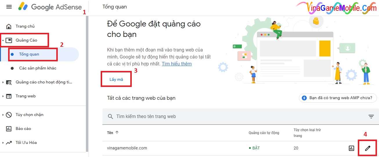 Cài đặt quảng cáo tự động Adsense 01