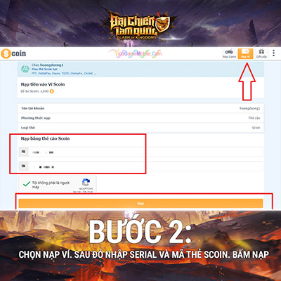 Hướng dẫn nạp thẻ Đại Chiến Tam Quốc 02
