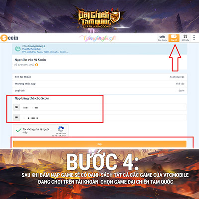 Hướng dẫn nạp thẻ Đại Chiến Tam Quốc 04