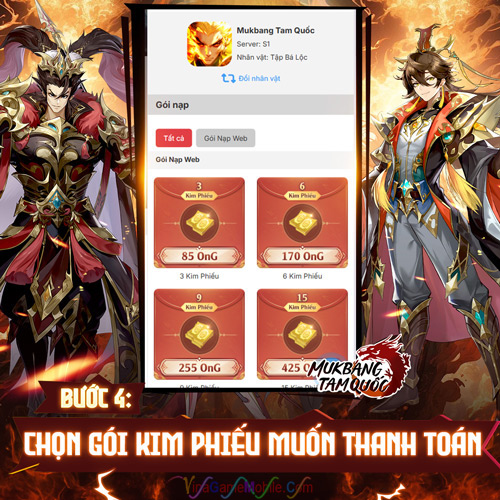 Hướng dẫn nạp thẻ Mukbang Tam Quốc 4