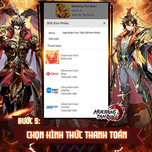 Hướng dẫn nạp thẻ Mukbang Tam Quốc 5